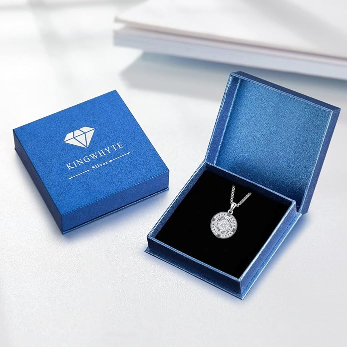 KINGWHYTE Compass Necklace for Men 925 Sterling Silver Birthday Gifts Graduation Travel Jewelry for Husband Brother with Stainless Steel Chain