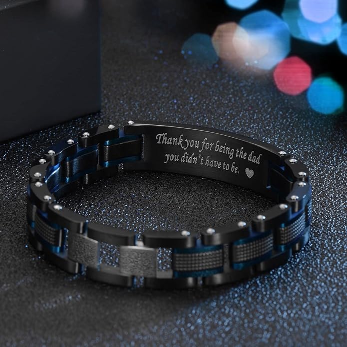 Men's Stainless Steel Two-Tone Square Link diamond Bracelet in Black & Blue Ion-Plated Black