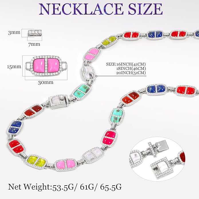 Chunky Necklace for Women 12 Colors Diamond Stone Gold Statement Necklace for Women Full Trendy Blue Birthstone Choker Necklace for Women Square Design Necklace Jewelry