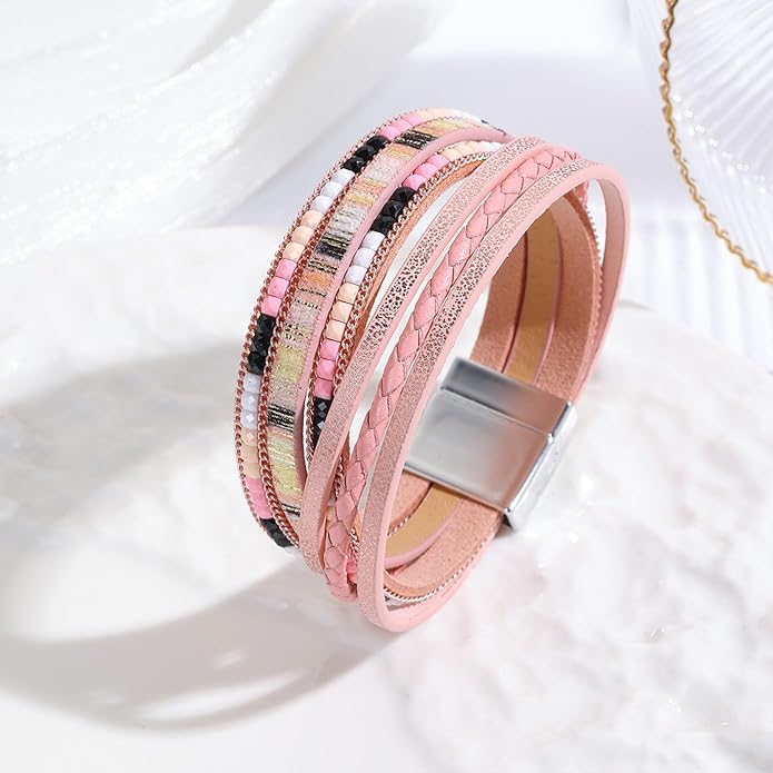 VIBILIA Boho Leather Wrap Bracelets for Women Multi-Layer Bracelets with Strong Clasp Jewelry for Women