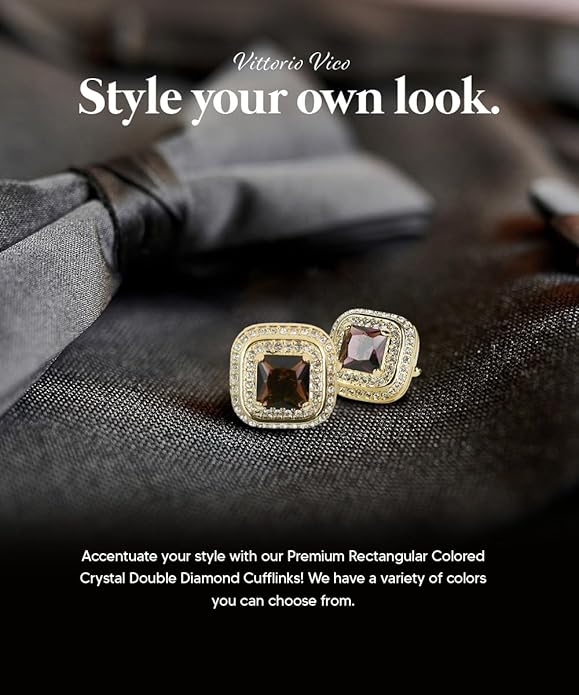 Vittorio Vico Square Colored Crystal Double Diamond Set Cufflinks