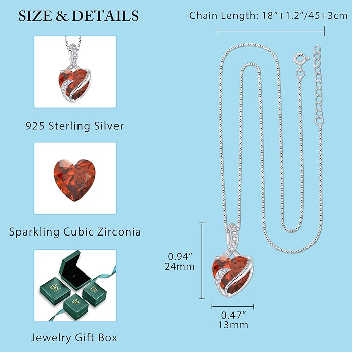 FJ Infinity Birthstone Necklace 925 Sterling Silver Love Heart Pendant Jewelry Gifts for Women