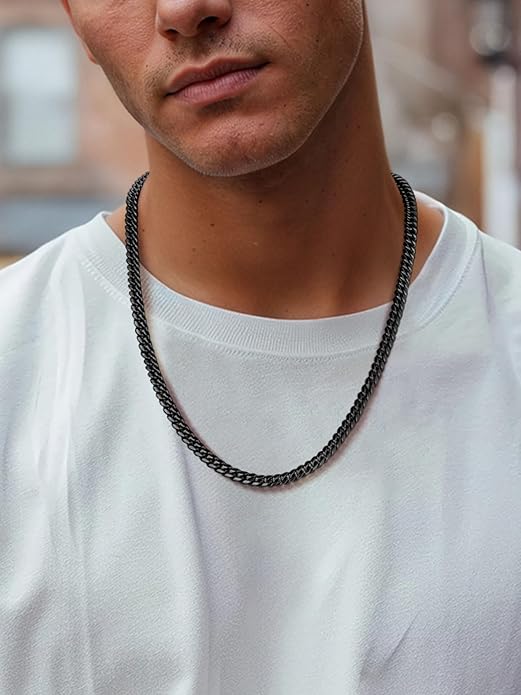 ChainsPro Chunky Miami Cuban Link Chains for Men,Stainless Steel Cuban Chain Necklace,4.8/6/10/14mm Width,No Tarnish& Thick Hip Hop Jewelry,18-30 inch Length, Black/Gold Plated/Silver,Send Gift Box