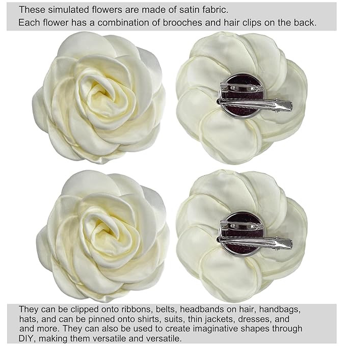 Sanrich Women's Brooches 4pcs Rose Flower Hair Clip Mexican Hair Flowers Clips Hairpin Brooch Tea Party Hats Headpieces (off white)