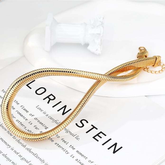 Chunky Gold Choker Necklace for Women, 14K Gold Plated Snake Chain Statement Necklace Triple Twsited Layered Choker Necklaces Jewelry Gifts