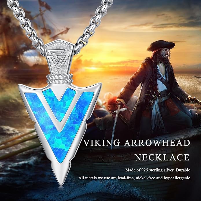Suiknsn Arrowhead Necklace for Men Women 925 Sterling Silver Turquoise Malachite Celtic/Eye of Horus/Viking Arrow Pendant Amulet Jewelry Gifts Native American Necklace