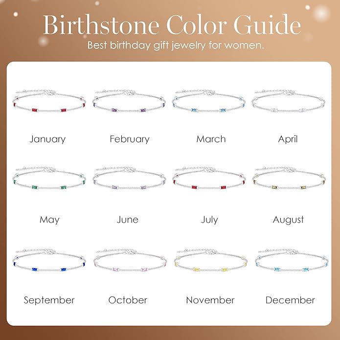 LOUISA SECRET Birthstone Bracelets for Women, 925 Sterling Silver Dainty Simple Women Charm Link Bracelet, Birthday Anniversary Jewelry Gifts for Women Wife Mom Her
