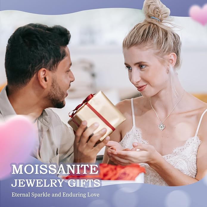 Moissanite Heart Necklaces for Women, 18K White Gold Plated 925 Sterling Silver 1-3CT Moissanite Pendant Jewelry Wedding Anniversary Birthday Christmas Gifts for Wife Mom Girlfriend Sister Grandma