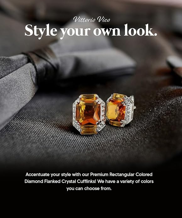 Rectangular Colored Diamond-Flanked Crystal Cuff Links – Tuxedo Suit Accessories, Cufflinks for Men