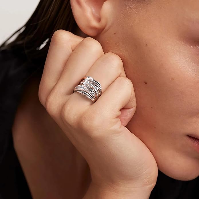2 Tone Intertwined Crossover Statement Ring Fashion Chunky Band Rings for Women Wide Index Finger Rings Costume Jewelry