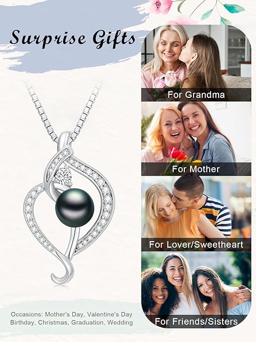 KANNSOAR Tahitian Black Pearl Pendant Necklace AAAA 18K White Gold Plated 925 Sterling Silver Black Pearl Jewelry Gift for Women Mother Wife Her for Anniversary Christmas Birthday