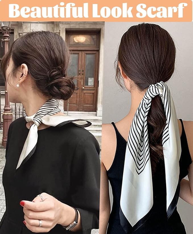 kcctoo 27.5" Mulberry Silk Feeling Head Scarf Women's Fashion Square Neck Satin Scarfs for Bag Hair Scarves Gift