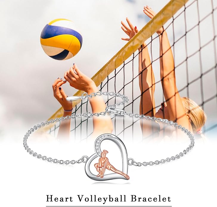 Volleyball/Tennis/Golf Bracelet 925 Sterling Sliver Heart Sports Bracelets Jewelry Gifts for Women Mom Lover Player