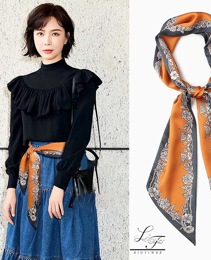 Hioyiwse Head Scarf Hair Neck Scarves For Women Purse Bag Scarfs For Handbags Silky Long Thin Satin Headscarf Fashion