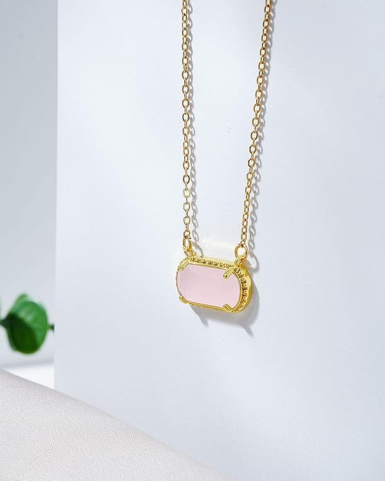 Lourny Gemstone Birthstone Pendant Layered Necklace for Women Trendy, 18K Gold Plated Paperclip Chain Preppy Choker Charm Necklace for Women Wife Jewelry