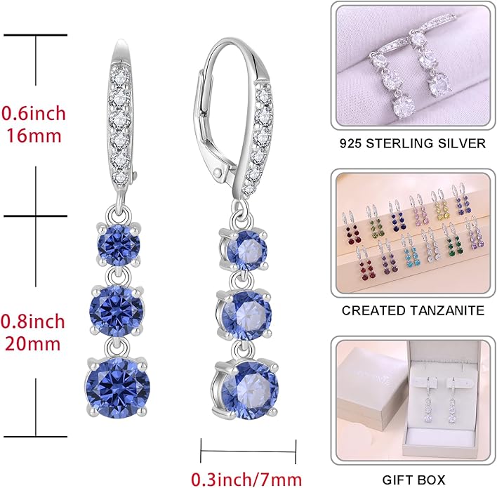Starchenie Dangle Drop Earrings for Women 925 Sterling Silver Leverback Earrings Birthstone Jewelry