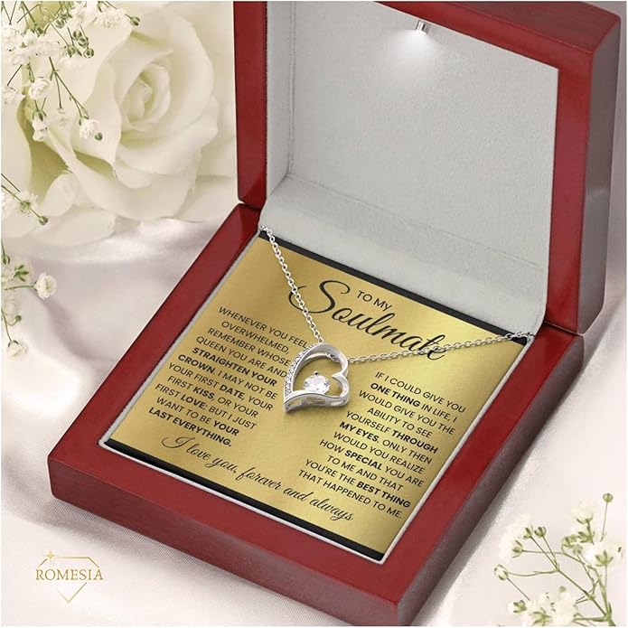 To My Soulmate Necklace For Women, Soul Mate Jewelry for Women, Future Wife Gifts, To My Wife Necklace from Husband, Gifts for Girlfriend, Pendant With Message Card