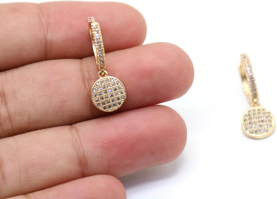 Gold Plated Hoop Earrings for Women – Round Cubic Zirconia Dangle Charm, Elegant Drop Design.KT0058