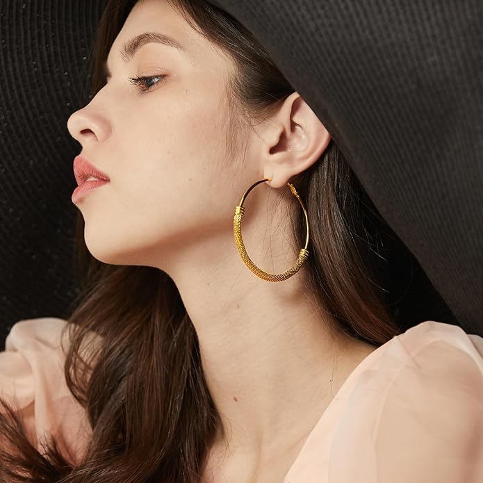 PROSTEEL 30/40/60/80/100mm Chunky Hoop Earrings For Women Gold Plated/Black Stainless Steel Hoops Earrings Statement Jewelry