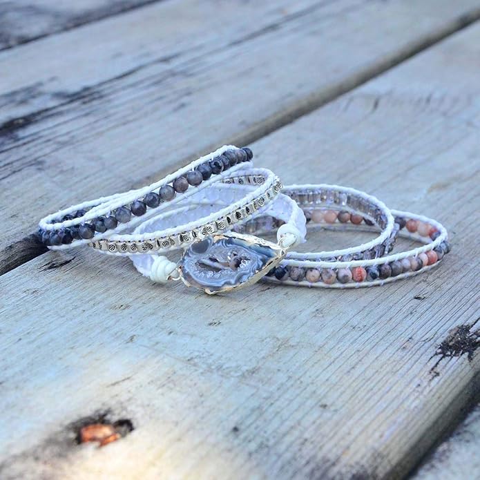 ZOSOJONA Boho Handmade Natural Stone Wrap Bracelets Turquoises Crystal Beads Bracelet Jewelry