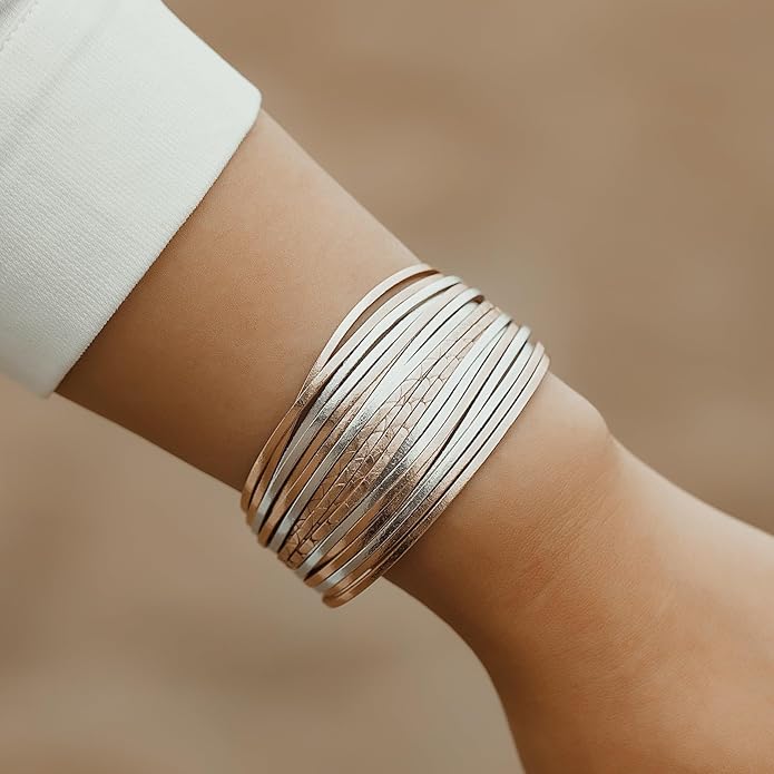 FANCY SHINY Boho Leather Wrap Bracelet Stackable Layered Bangle Cuff with Magnetic Clasp