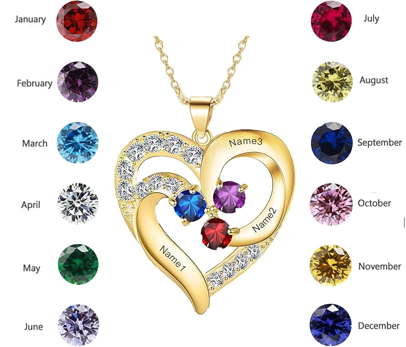 10K 14K 18K Personalized Solid Gold Nautral Diamond Mom Necklace with 1-5 Birthstones for Women Mom Wife,Custom Mother Birthstone Necklace Engraved Name Jewelry Gift for Mothers Day Birthday