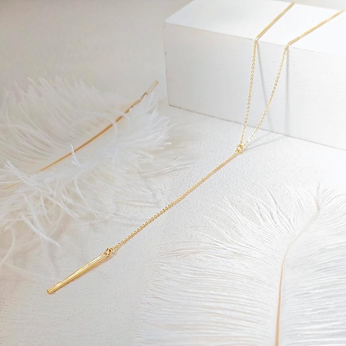 Luxval Lariat Gold Necklace for Women, Dainty Long Necklace 14k Gold Plated/Silver Y-Shaped Pendant Necklaces Trendy Beaded Chain Drop Necklaces Jewelry for Women Gifts