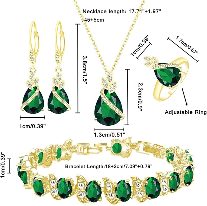 ZCGJWE Wedding Jewelry Set for Women Gem Necklace Earrings Bracelet Luxury Jewelry Set Birthday Valentine's Day Mother's Day Christmas Prom Jewelry Gift