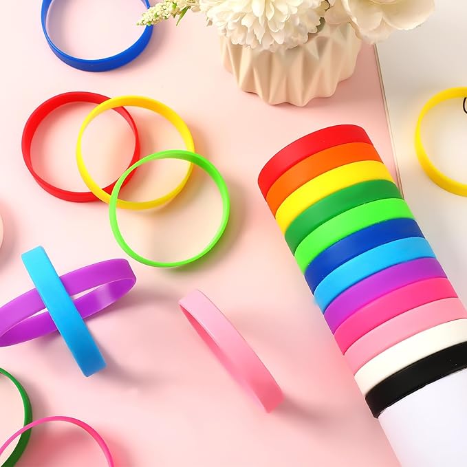 JUNEBRUSHS 24 Pcs Blue Rubber Bracelets, Silicone Wristbands for Women Men Kids, Solid Color Stretch Silicone Bracelets for Teens, Colored Bracelet for Daily Wear Party Favor Gifts Supplies