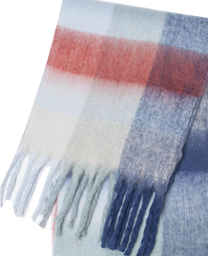SHOHOKU Large Chunky Plaid Scarf Coloured Checked Oversized Scarf Tassel Soft Fall Winter Thick Warm Shawl Women