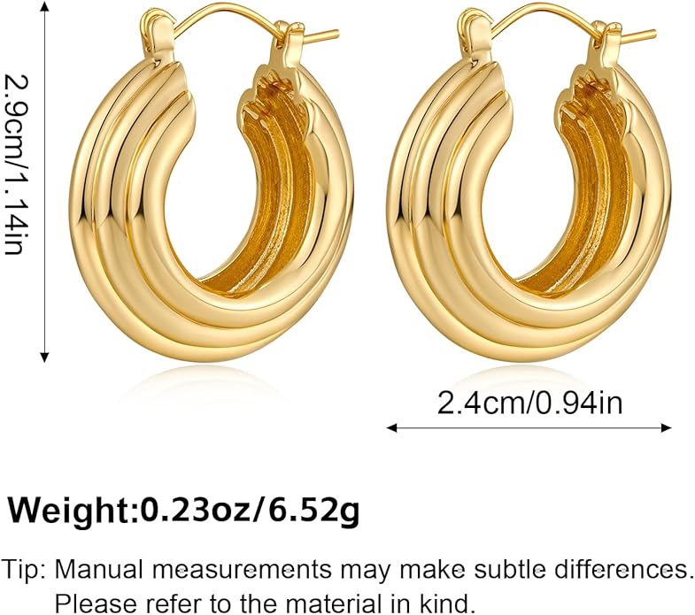 YUJIE Gold Plated Hoop Earrings for Women Brass Earring Chunky Statement Jewelry