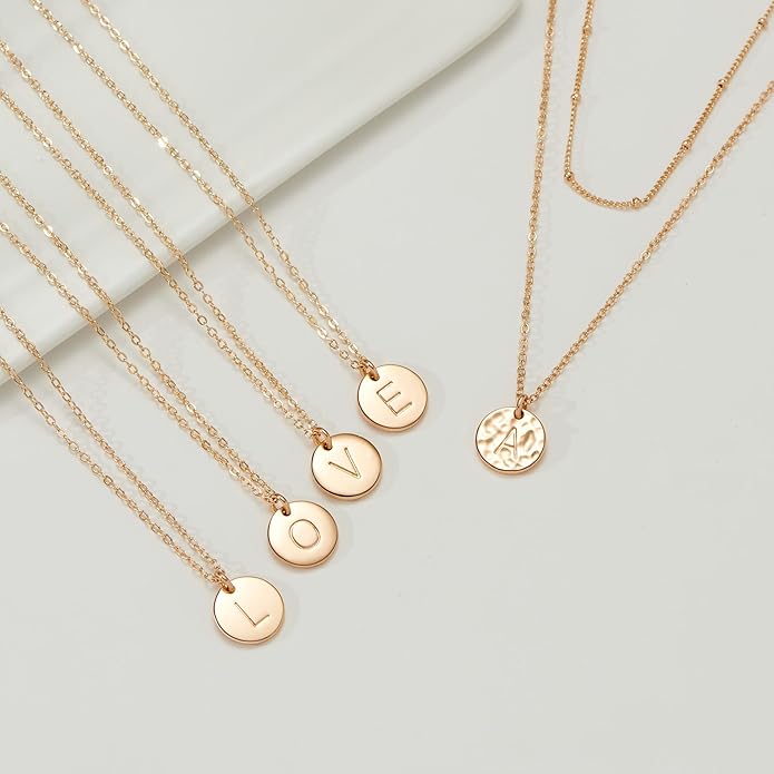 Initial Layered Necklaces for Women, 14K-Gold-Plated Coin Letter Necklace Bar Stacking Layer Necklace Multi Bar Layering Y-Necklaces Jewelry for Women