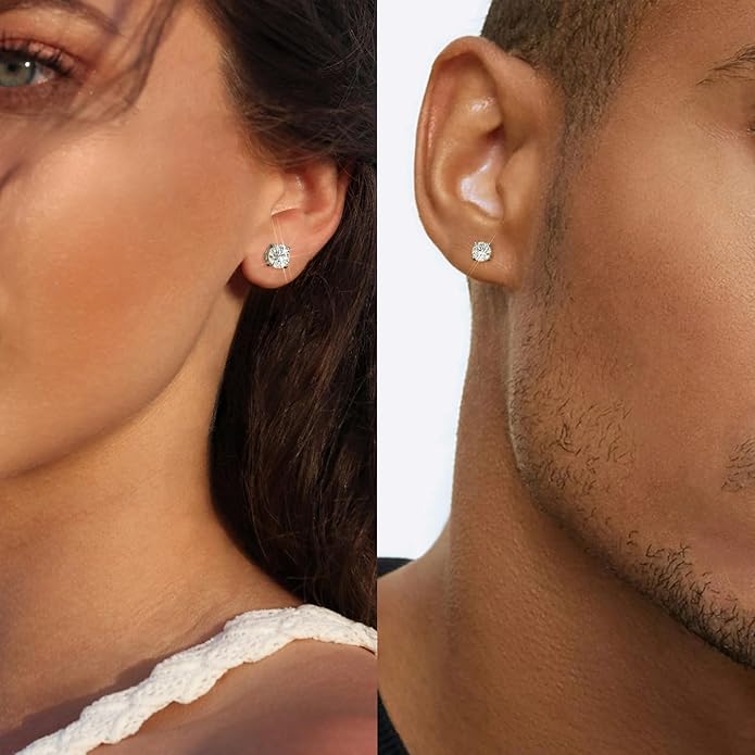 SHOWNII Diamond 4-Prong Lab-Grown Diamond Stud Earrings for Women 0.5CT 1CT 14K Gold Plated S925 Sterling Silver Screw Back Earrings(I-J Color, S1-VS2 Clarity)