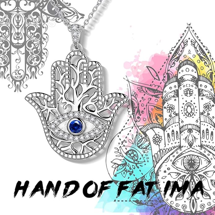 Evil Eye Necklace Evil Eye Hamsa Hand of Fatima Necklace 925 Sterling Silver Fine Jewelry Gifts for Womens White Blue CZ Third Eye Stud Earrings Turkish Eye Ring Hamsa Hand Jewelry Set Gifts Valentine Day Chrismtas Gifts