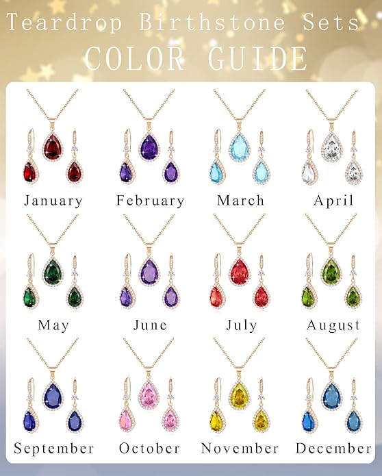 Sumonyo Women Jewelry Set Silver/Gold Plated Teardrop Pendant Necklace Dangle Drop Earrings Dangling Sets Birthstone Crystals Rhinestone,Birthday Anniversary Wedding Mother’s Day Gifts for Women