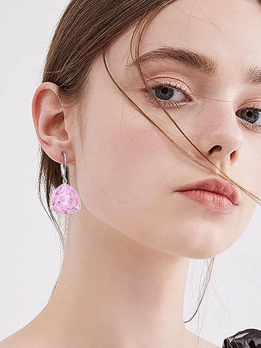 TOUPOP Leverback Earrings for Women Sterling Silver Simple Geometric Birthstone Dangle Drop Earrings Jewelry Christmas Valentine Mothers Day Birthday Gifts for Women Her Wife