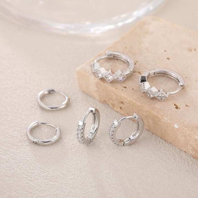 Gold Hoop Earrings Set for Women Trendy, 14K Gold Plated Chunky Hypoallergenic Small Diamond Cartilage Hoops Cute Cubic Zirconia Dangle Stud Earrings Jewelry Gifts