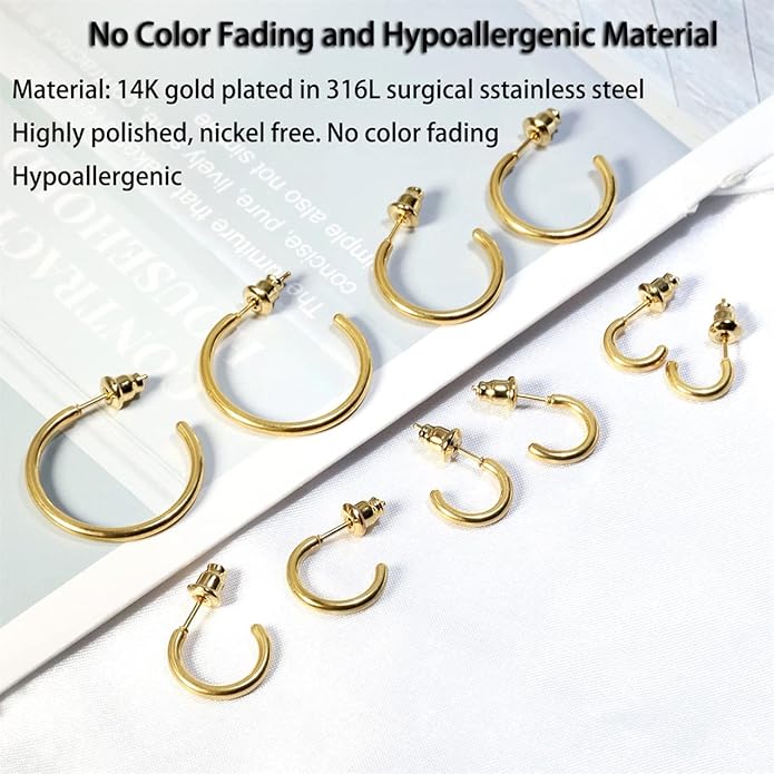 Minimalist Hoops for Women - 14K Gold Open Huggie Hoop Earrings, Hypoallergenic Tiny Hoops in Gold and Silver (Set of 1-5 Pairs)