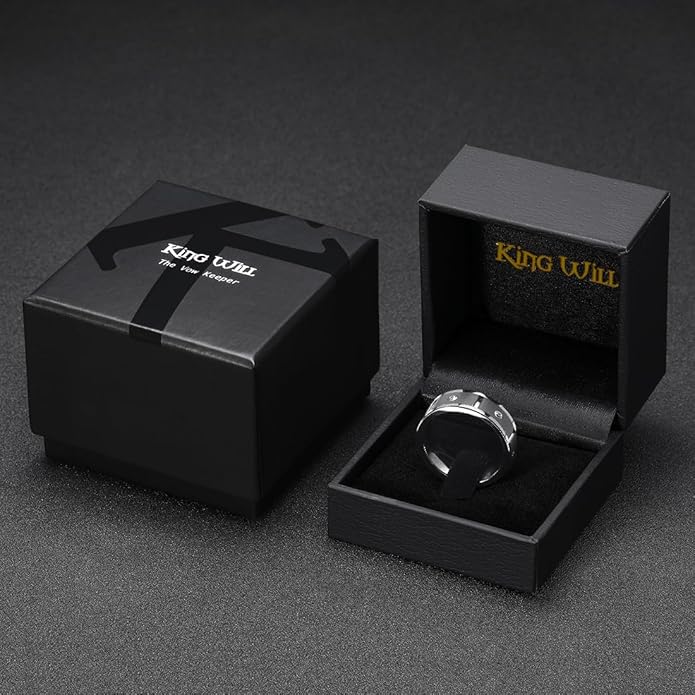 King Will Mens Tungsten Wedding Band with Cubic Zircon Inlay 7mm/8mm Flat Cut Comfort Fit Engagement Rings