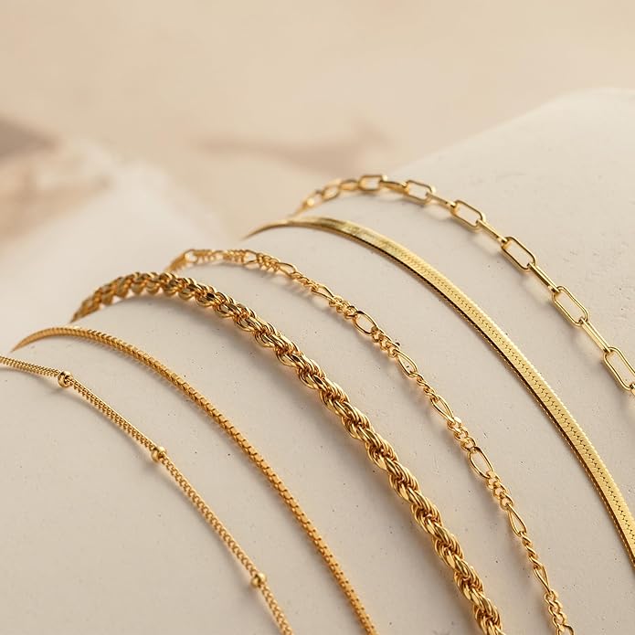 Dainty Gold Bracelets Stack for Women- 14K Gold Plated Bracelet Set Stainless Steel Chain Bracelet Dainty Gold Waterproof Jewelry Sets For Women's Fashion 2025 Trendy