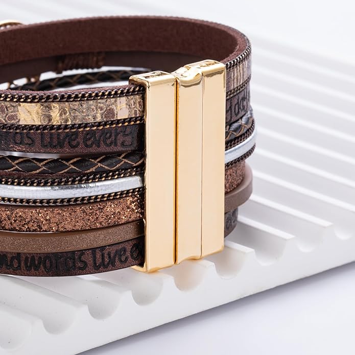 FANCY SHINY Tree of Life Leather Wrap Bracelet Inspirational Cuff Bangles Boho Pearl Bracelets with Magnetic Clasp Unique Jewelry Gifts for Women