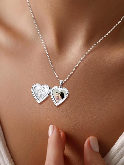 U7 Women Locket Necklace Platinum 14K Gold Photo Lockets that Hold Picture,Chain 20 Inch Personalized Gift Custom Love Heart Image Necklaces