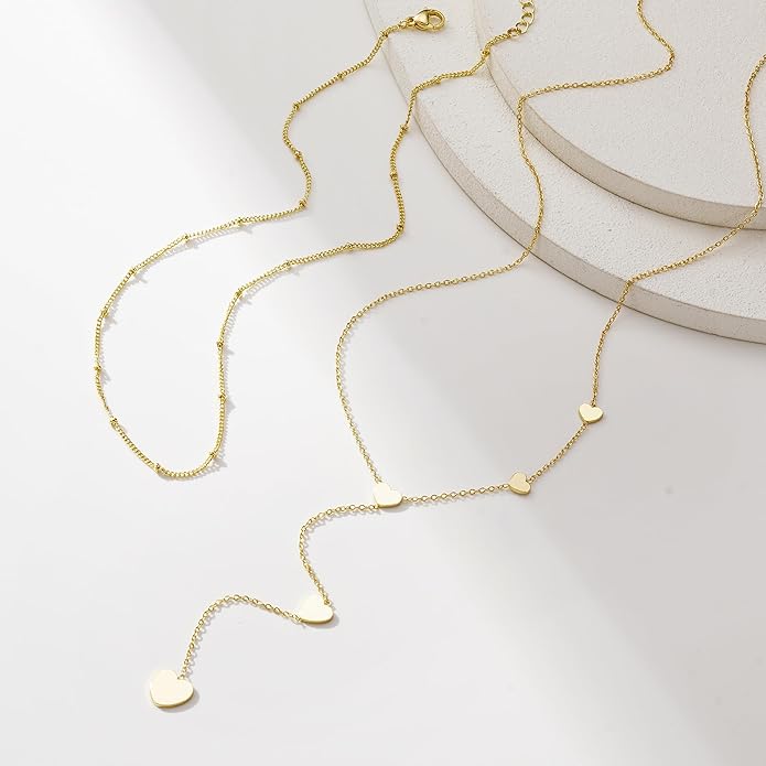 Yoosteel Long Lariat Necklace for Women - Dainty Y-Shaped Necklaces 14K-Gold-Plated Drop Chain Simple Jewelry Trendy Gifts for Women