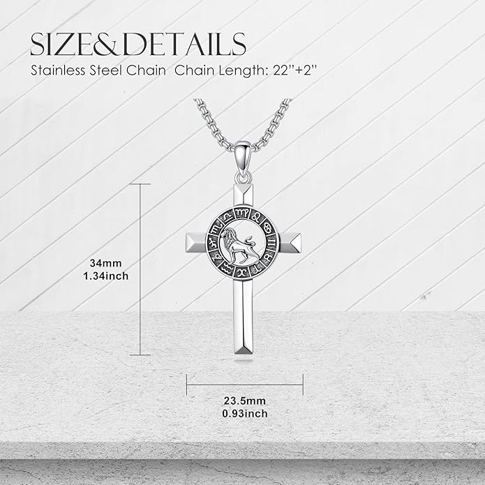 MEIDERBO Cross Zodiac Necklace 925 Sterling Silver 12 Constellation Horoscope Astrology Pendant Necklace Zodiac Sign Jewelry Gifts for Men Women