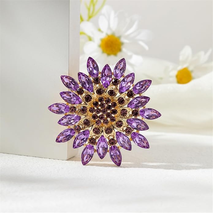 Rhinestone Sunflower Brooch Pin Red Pink Flower Brooch Stylish Crystal Brooch Elegant Clothing Hat Bag Accessories Jewerly for Women
