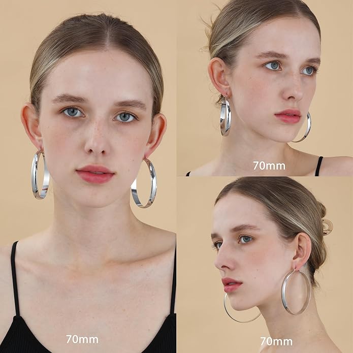 8mm Thick 925 Sterling Silver Hoops Earrings for Women 14K Real Gold Large Hoop Earrings Hypoallergenic and Lightweight Big Hoop Earrings for Women 20/30/40/50/60/70MM