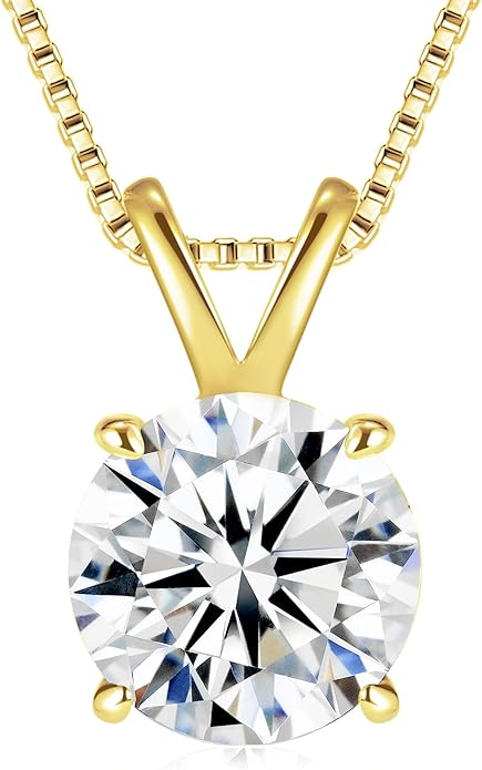 Moissanite Solitaire Necklace for Women, 1-3 Carat Lab Grown Diamond Pendant Jewelry D Color VVS1, S925 Sterling Silver with Gold Plating, 18+2” Silver Chain, Heart Engraving Gift for Wife Girlfriend Mom Yourself on Anniversary Birthday Wedding