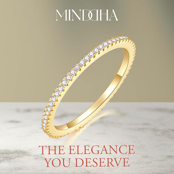 MINDDHA 14K Gold Plated- Cubic Zirconia Simulated Diamond Stackable Eternity Bands/Silver, Gold Rings for Women- 1.5mm, 2mm Stacking Rings for Oura Gen 4/Oura Gen 3, Size 4-12