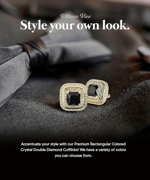 Vittorio Vico Square Colored Crystal Double Diamond Set Cufflinks