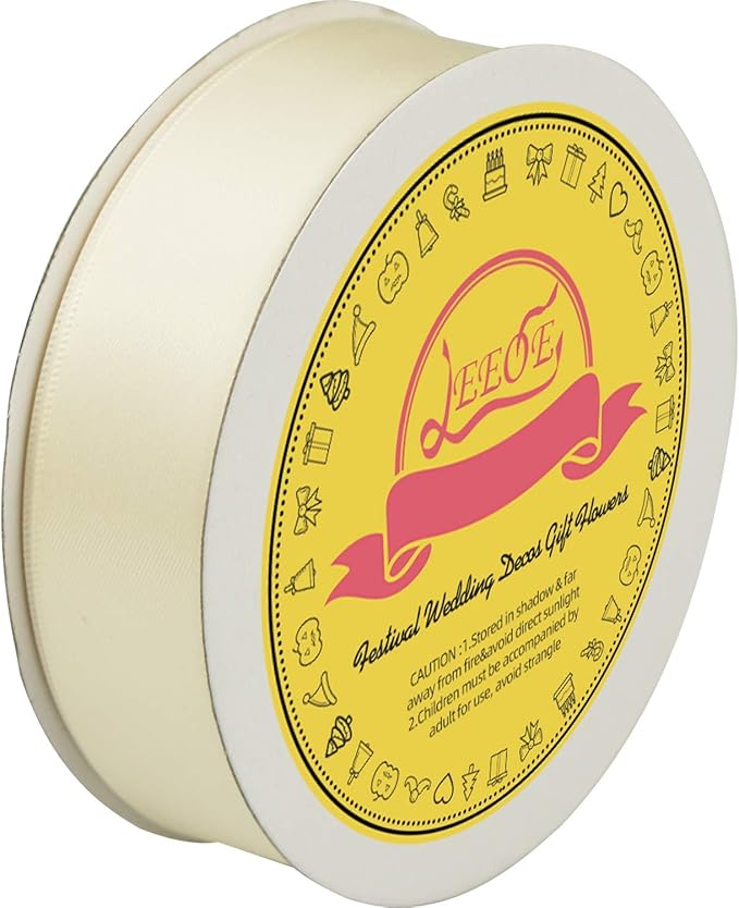 LEEQE Double Face Ivory Satin Ribbon 1 inch X 25 Yards Polyester Ivory Ribbon for Gift Wrapping Very Suitable for Weddings Party Hair Bow Invitation Decorations and More